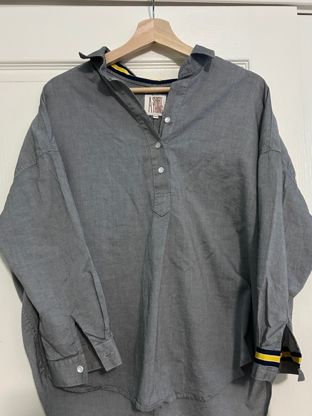 Women’s A Shirt Thing Relaxed Long-Sleeve Button Pullover Shirt — Gray